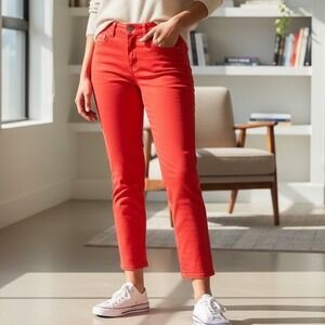 Draper James RSVP Womens Skinny Ankle Pants Size 10 Red Stretch Preppy Chic